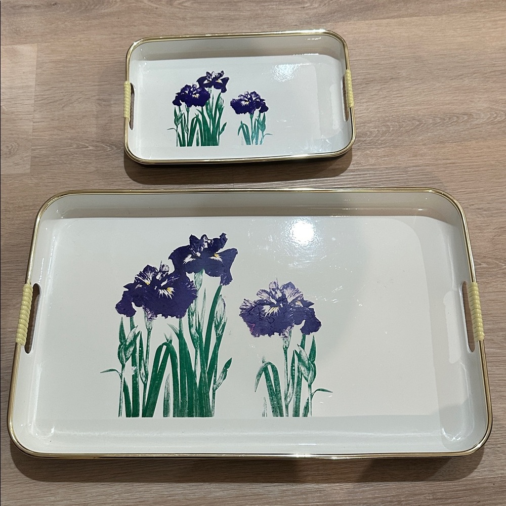 Set of 2 Vintage Otagiri inspired Japan Lacquerware Tray Art Deco serving dish